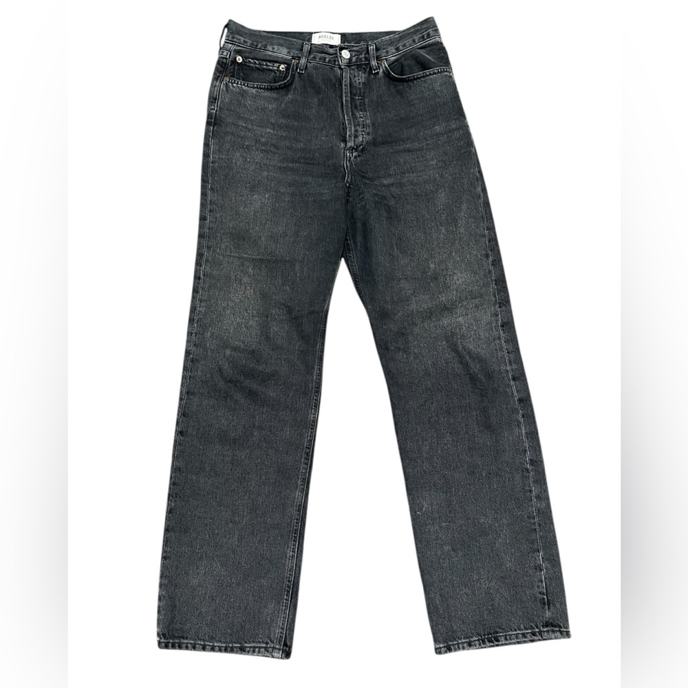 Agolde 90s Mid Rise Button Fly Straight Leg Black Jeans Size 26